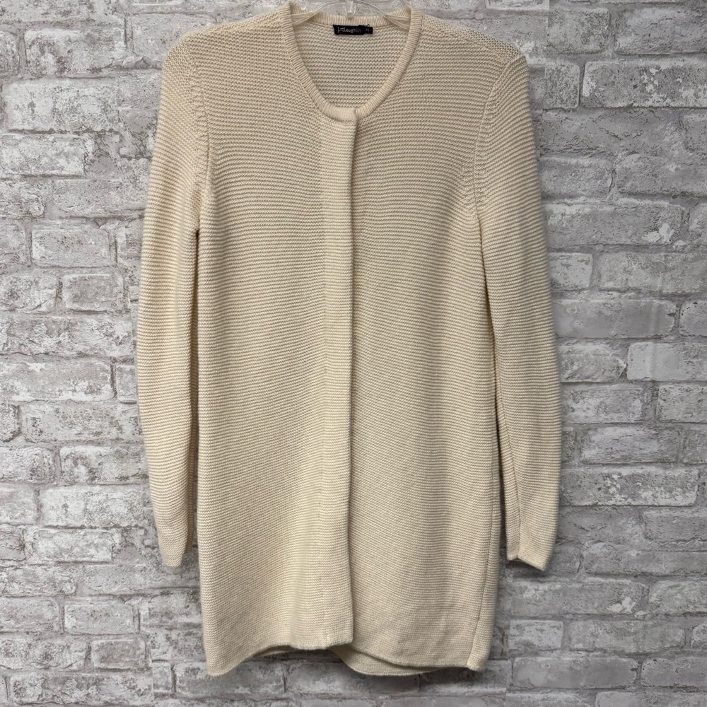 J. McLaughlin Ivory Knit Hidden Snap Button Cardigan Women’s XS Cashmere Wool